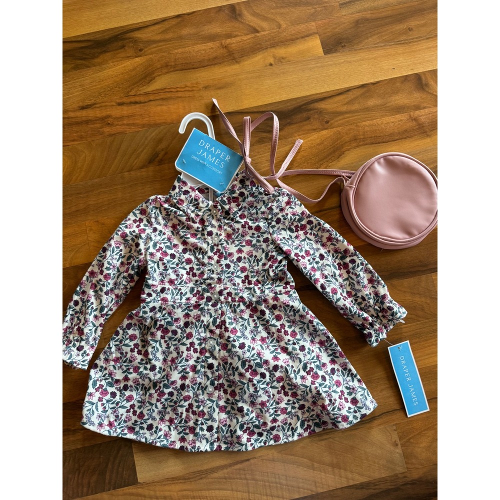 Draper James‎ Floral Corduroy Dress Baby Girls 12M Pink New With Purse Accessory